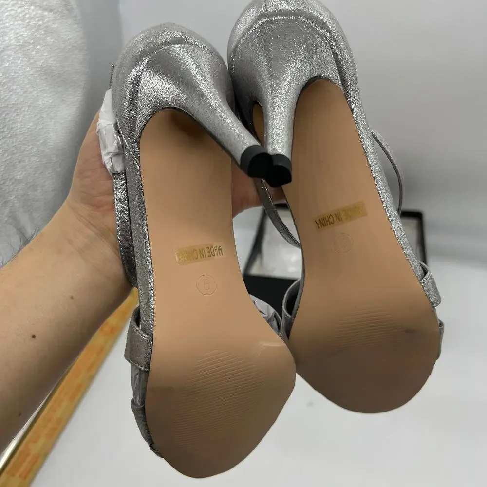 De Blossom Collection Ankle Strap Heeles Women's Size 9 Shoes Silver Shimmer